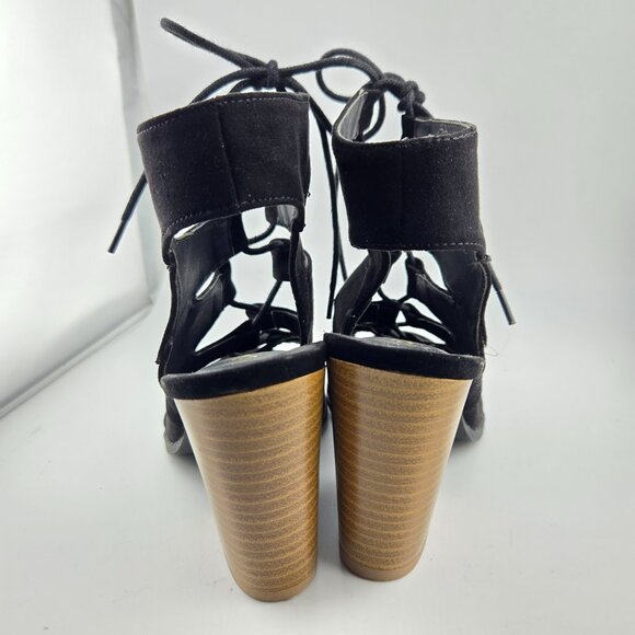 Qupid DC92 Black Suede Gladiator Heels | Women’s Size 6.5 Peep Toe Bootie Sandal - Picture 4 of 10